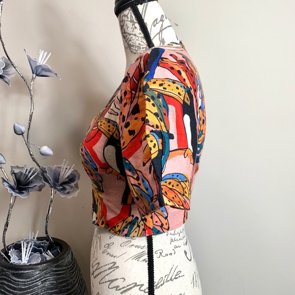 ❗️SOLD❗️Farm Rio Crazy Tucanos Puffed Sleeve Top - Picture 7 of 8